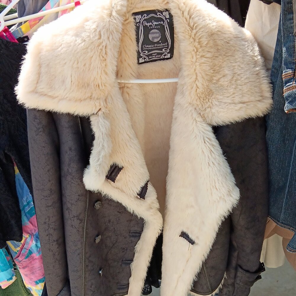 Black Pepe Jean's London Faux Fur Lined Coat XL